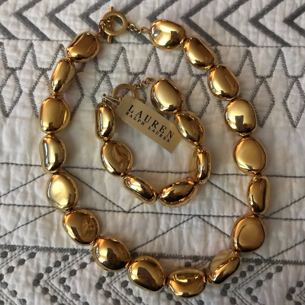 Ralph Lauren gold-tone bean necklace & earrings